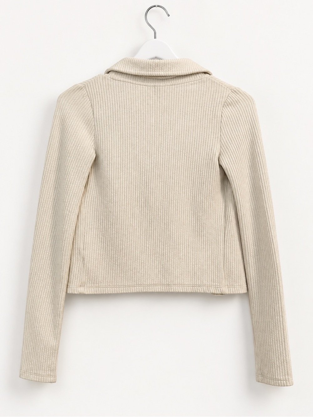 Divided Ribbed Button-Front Cardigan Jacket - Cream - Picture 2 of 6